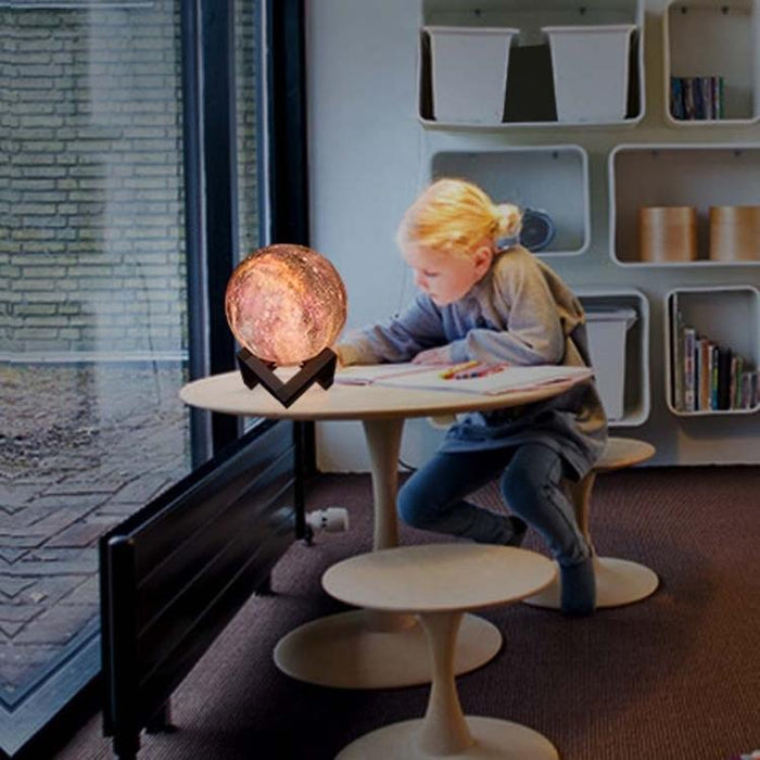 15Cm Moon Lamp 3-Colour Led Night Light For Kids Pat Control Starry Sky Design