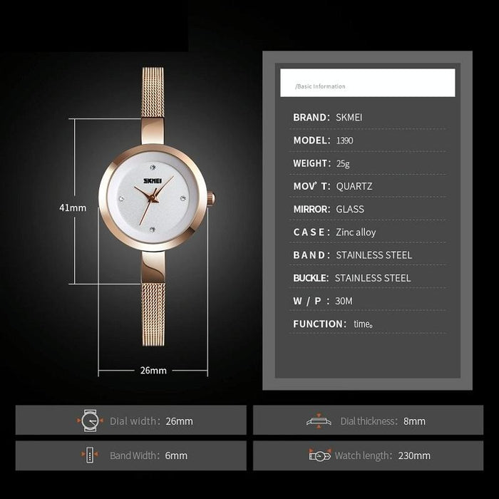 1390 Women Business Casual Steel Band Lightweight Quartz Watch