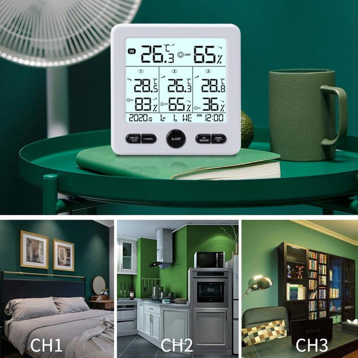 Multi Function Wireless Thermometer & Hygrometer High Precision Colour Alarm White