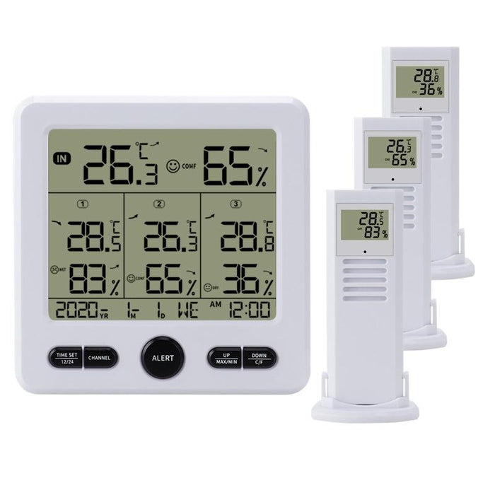 Multi Function Wireless Thermometer & Hygrometer High Precision Colour Alarm White