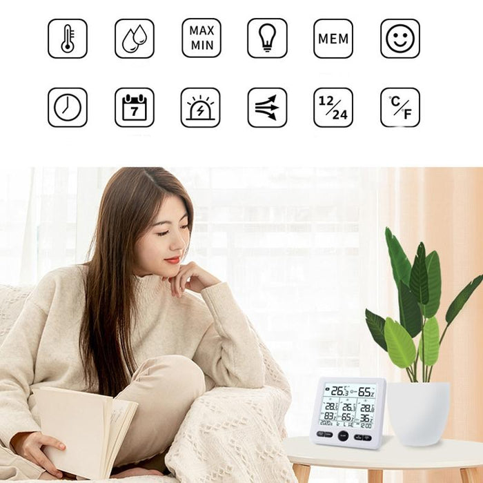 Multi Function Wireless Thermometer & Hygrometer High Precision Colour Alarm White