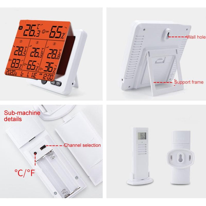 Multi Function Wireless Thermometer & Hygrometer High Precision Colour Alarm White