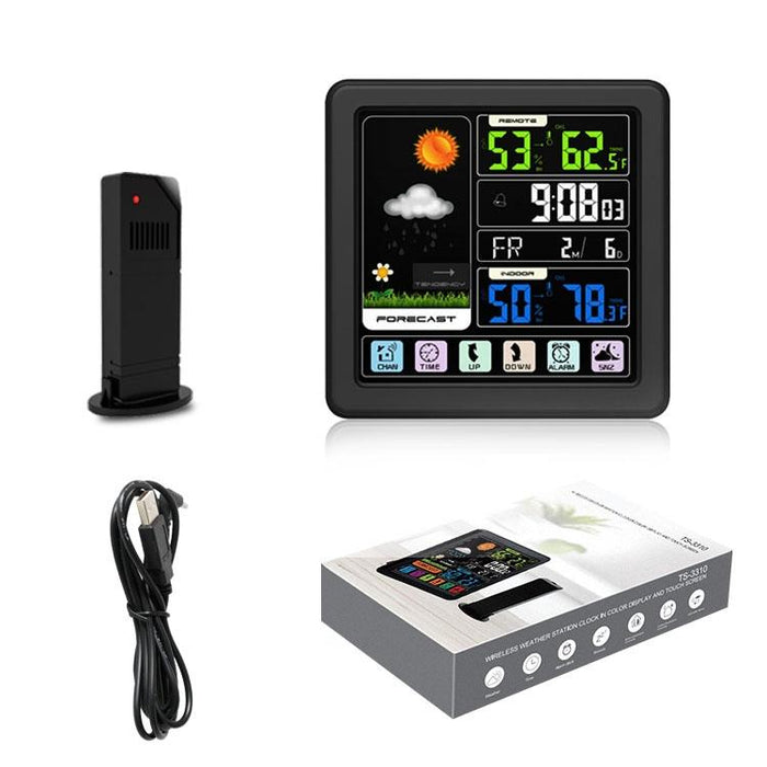 Wireless Weather Clock Multifunctional Touch Screen Black