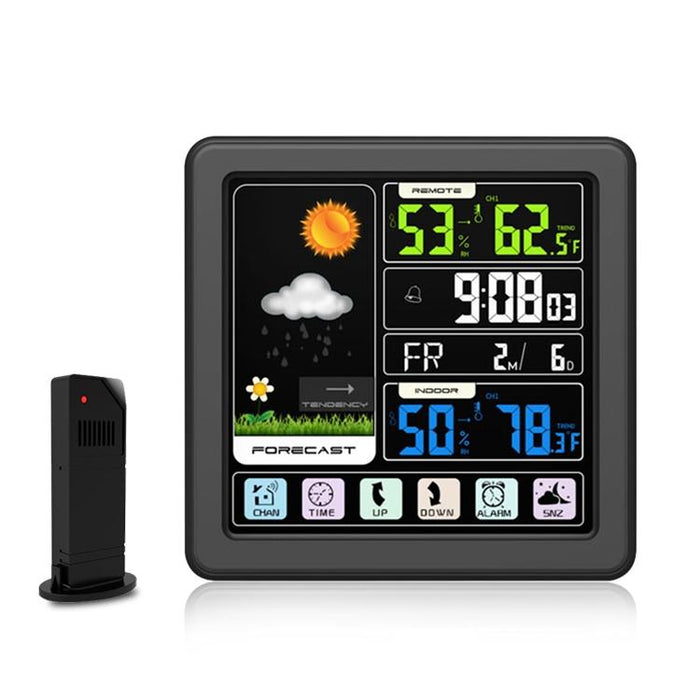Wireless Weather Clock Multifunctional Touch Screen Black