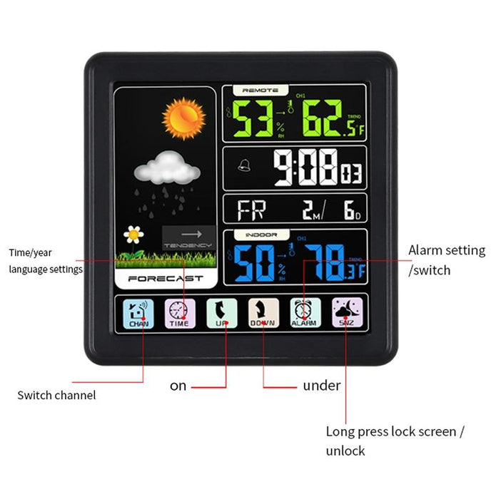 Wireless Weather Clock Multifunctional Touch Screen Black