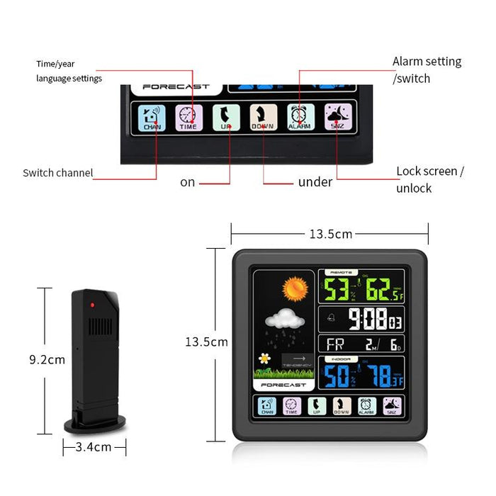 Wireless Weather Clock Multifunctional Touch Screen Black
