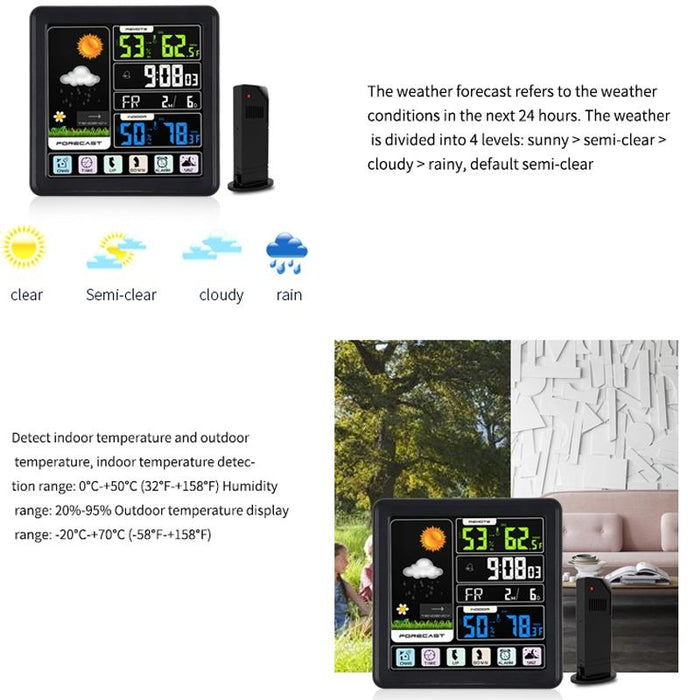 Wireless Weather Clock Multifunctional Touch Screen Black