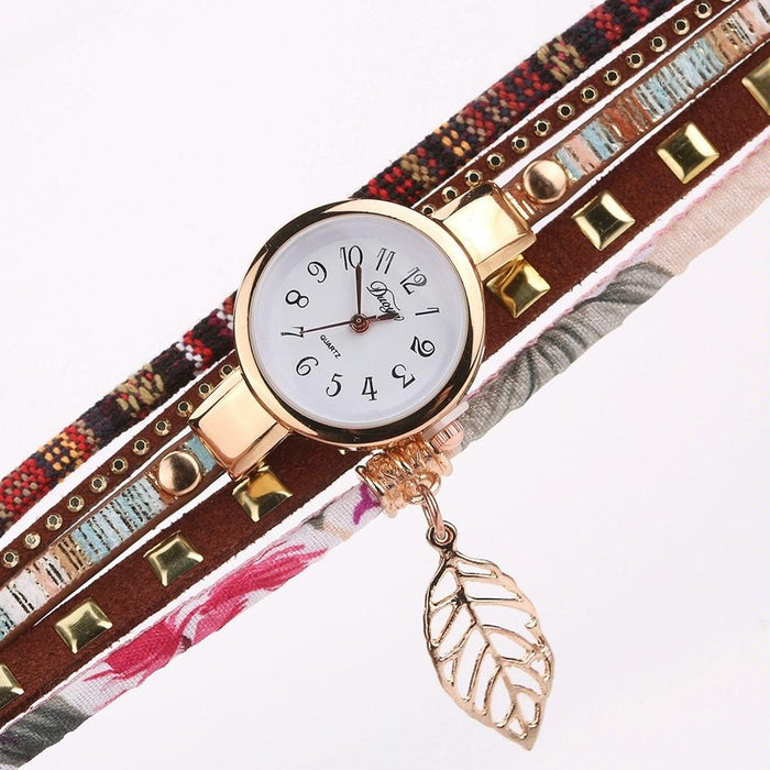 Women Quartz Bracelet Watch With Leaf Shape Pendant