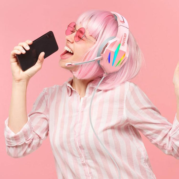 Wire-Controlled Gaming Headset With Mic Pink