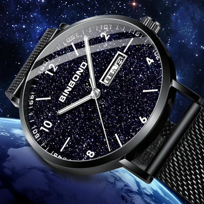 B3820 Men Simple Luminous Quartz Student Trendstarry Starry Sky Pattern Watch
