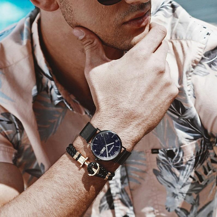 B3820 Men Simple Luminous Quartz Student Trendstarry Starry Sky Pattern Watch