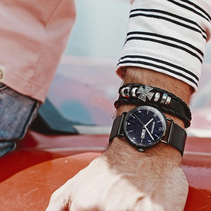 B3820 Men Simple Luminous Quartz Student Trendstarry Starry Sky Pattern Watch