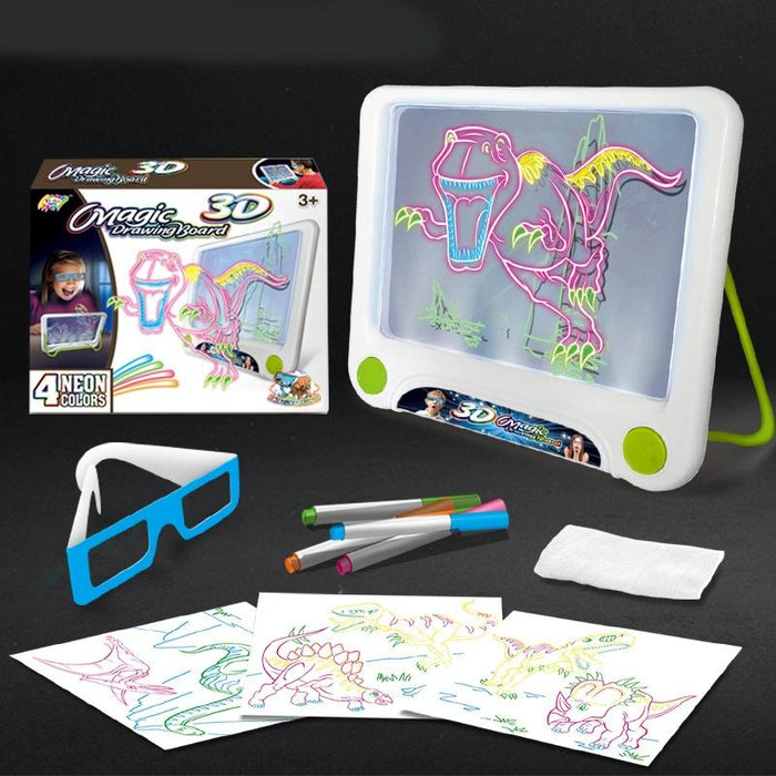 3D Fluorescent Drawing Board Magic Luminous Three-Dimensional Writing Board Graffiti Board Lighting Puzzle Children Drawing Board Style Drawing Screen Dinosaur Version