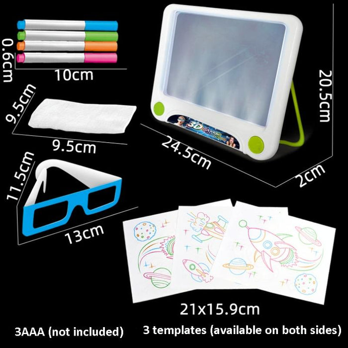 3D Fluorescent Drawing Board Magic Luminous Three-Dimensional Writing Board Graffiti Board Lighting Puzzle Children Drawing Board Style Drawing Screen Dinosaur Version