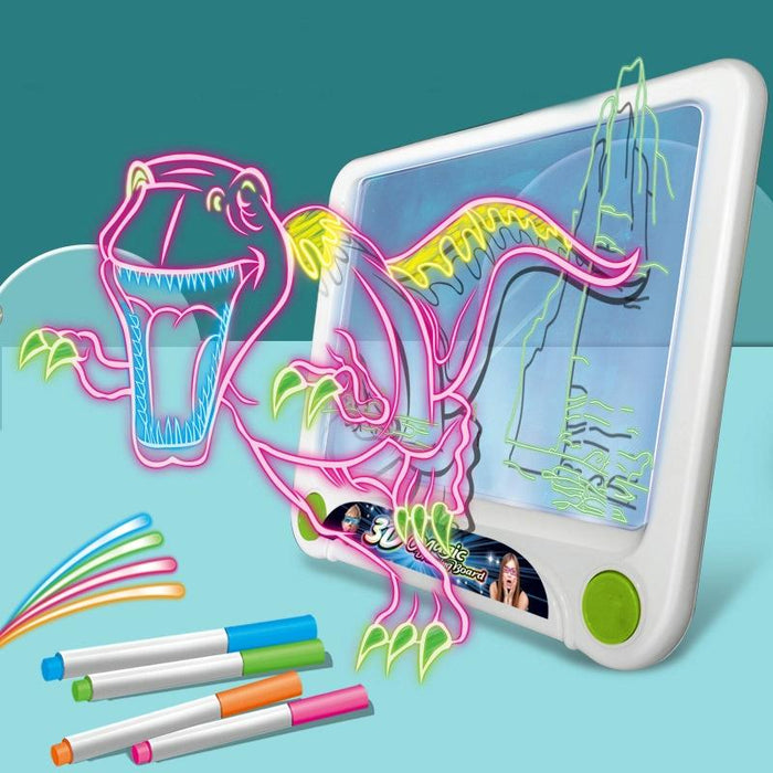 3D Fluorescent Drawing Board Magic Luminous Three-Dimensional Writing Board Graffiti Board Lighting Puzzle Children Drawing Board Style Drawing Screen Dinosaur Version