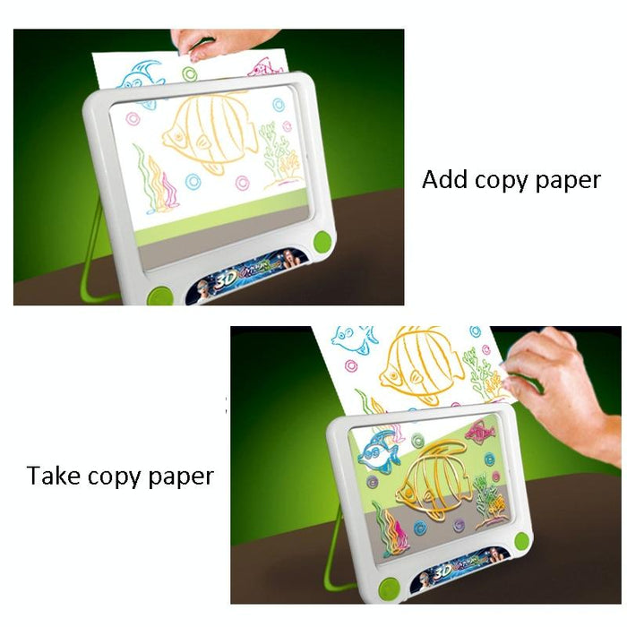 3D Fluorescent Drawing Board Magic Luminous Three-Dimensional Writing Board Graffiti Board Lighting Puzzle Children Drawing Board Style Drawing Screen Dinosaur Version