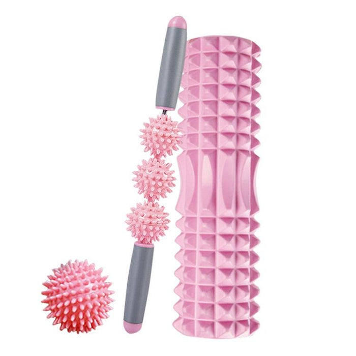 3-In-1 Hollow Eva Foam Roller Set For Muscle Relaxation And Yoga 33Cm Pink