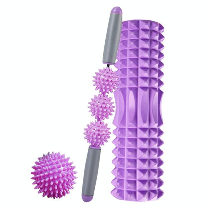 3-In-1 Eva Foam Roller Set For Muscle Relaxation And Yoga 33Cm Purple