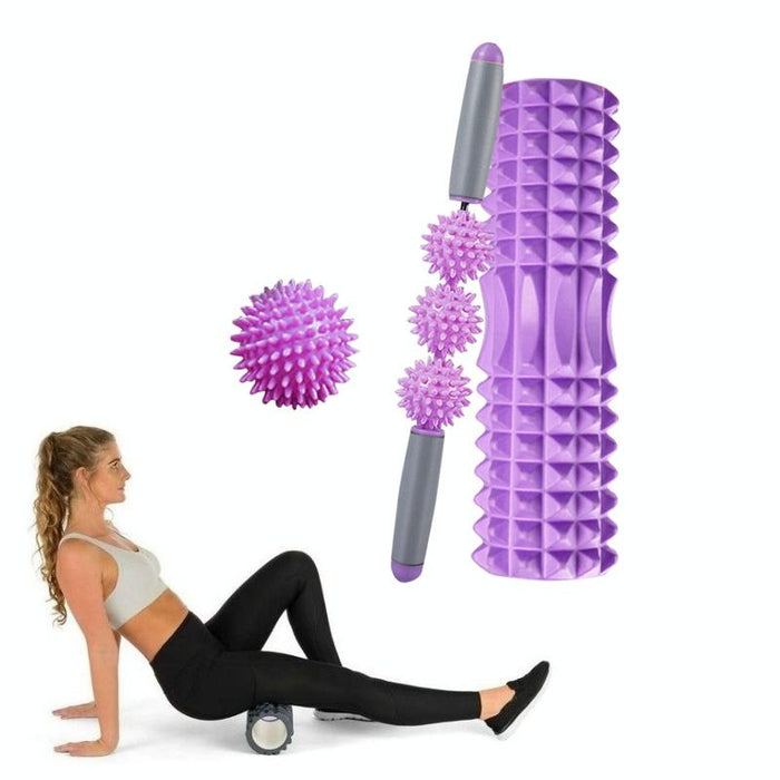 3-In-1 Eva Foam Roller Set For Muscle Relaxation And Yoga 33Cm Purple