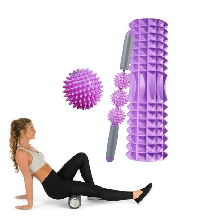 3-In-1 Eva Foam Roller Set For Muscle Relaxation 45Cm Length Purple