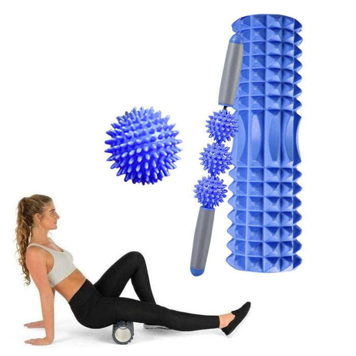 3-In-1 Eva Foam Roller Set 45Cm Length Blue Crescent