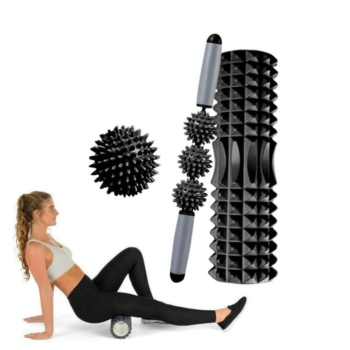 3-In-1 Eva Foam Roller Set 33Cm Length Black Crescent