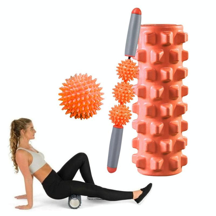 3-In-1 Eva Foam Roller Set For Muscle Relaxation 33Cm Length Orange