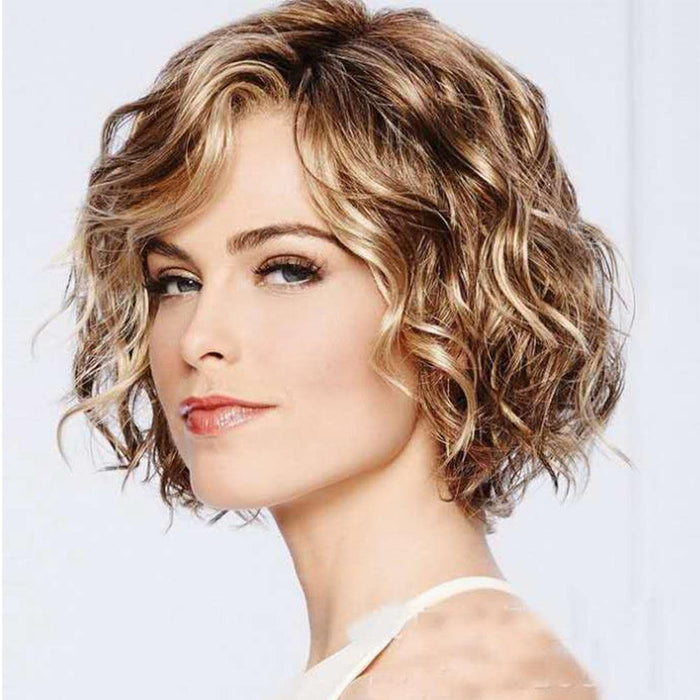 Short Curly Wig Oblique Bangs For Women
