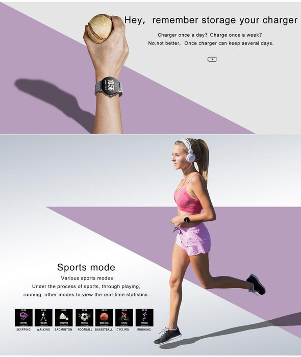 Real-Time Heart Rate Blood Pressure Monitor Multi-Sport Mode Breathing Light Smart Watch For Android Ios Phone Pink Silicone