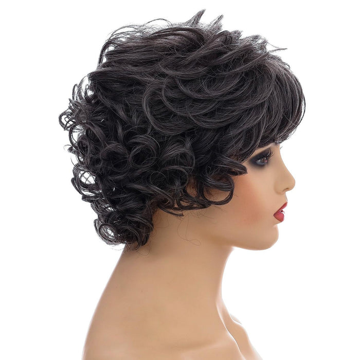 Short Curved Fluffy Fiber Wig For Women