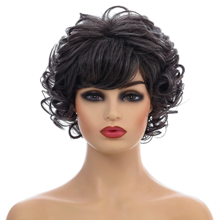 Short Curved Fluffy Fiber Wig For Women