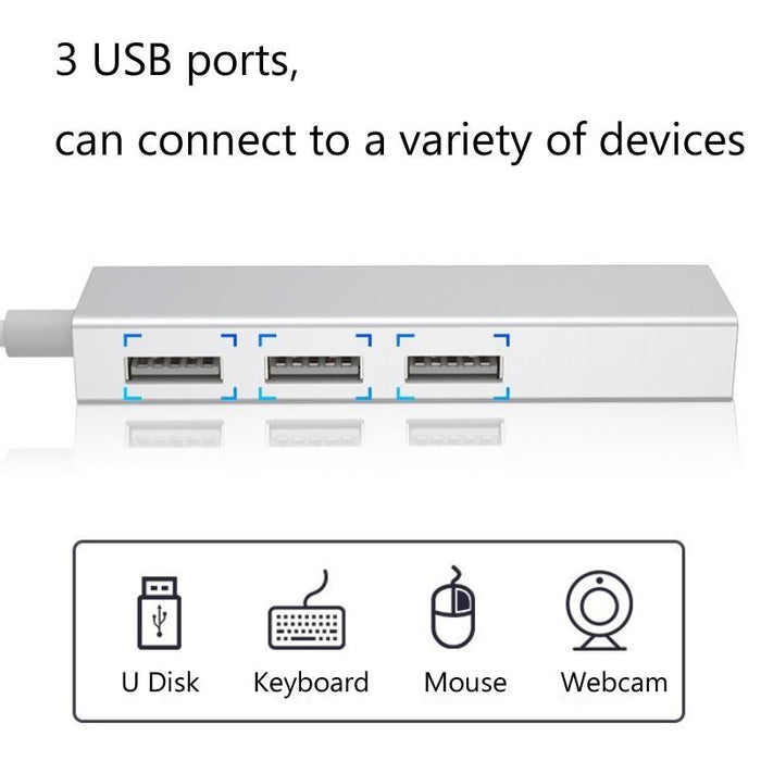 3-Port Usb 3.0 + Rj45 Hub For Laptops No Drivers Needed