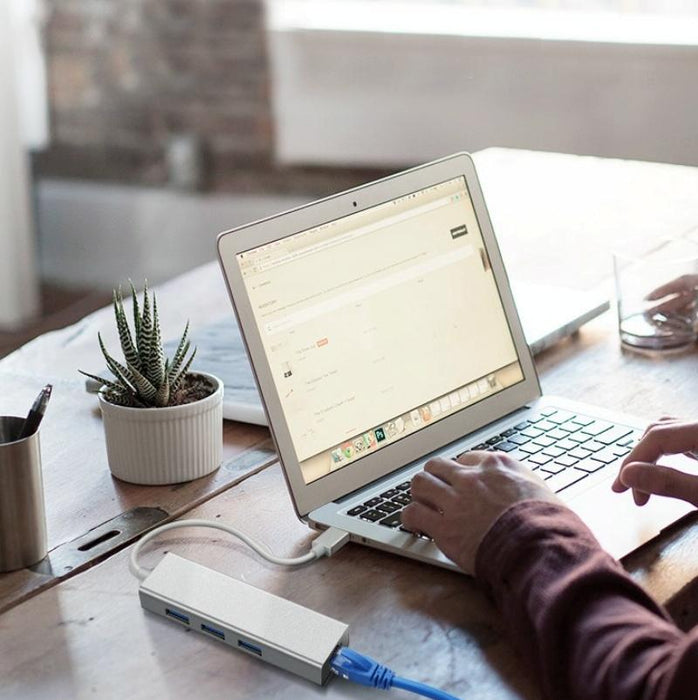 3-Port Usb 3.0 + Rj45 Hub For Laptops No Drivers Needed