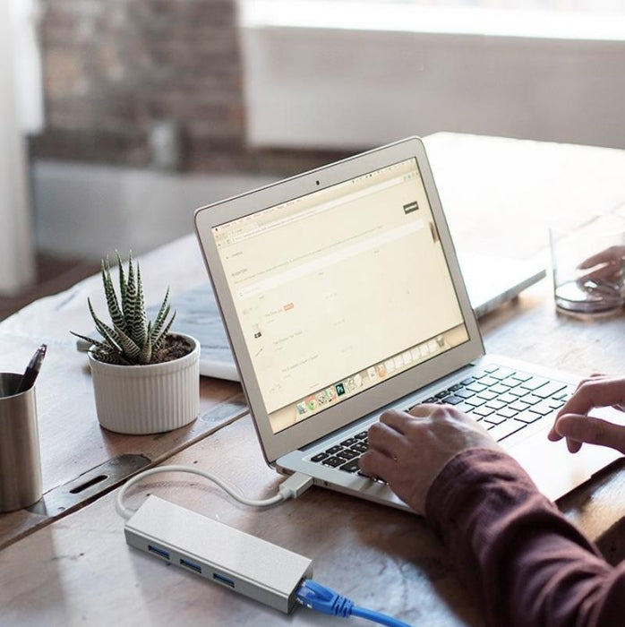 3-Port Usb 3.0 + Rj45 Hub For Laptops No Drivers Needed