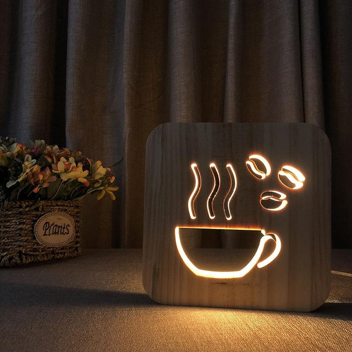 3D Coffee Led Wooden Table Lamp Warm White 2.5W