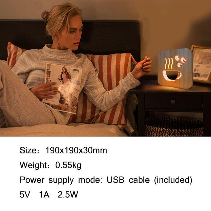 3D Coffee Led Wooden Table Lamp Warm White 2.5W
