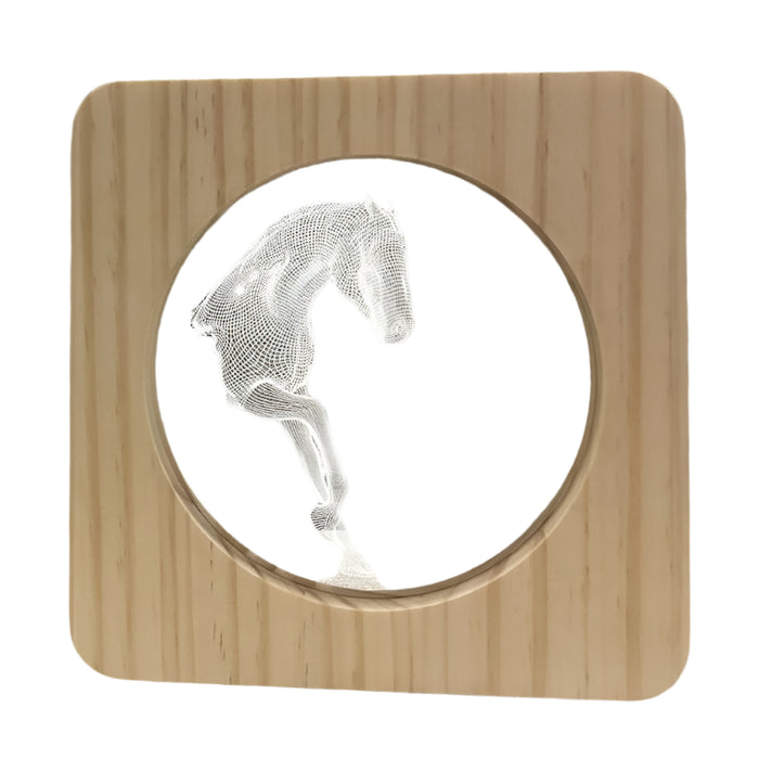 3D Horse Wooden Table Lamp Warm White Light For Bedroom