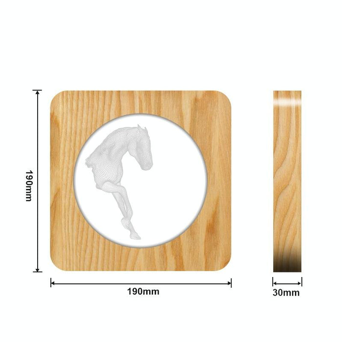 3D Horse Wooden Table Lamp Warm White Light For Bedroom