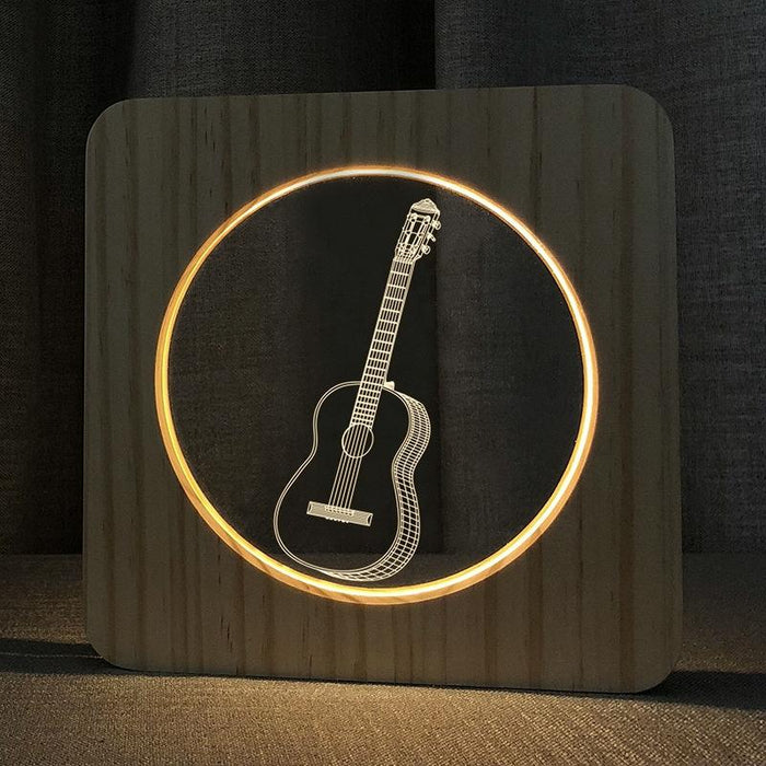 Solid Wood Frame Guitar Night Light - Warm White