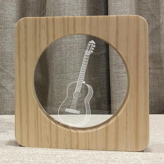 Solid Wood Frame Guitar Night Light - Warm White