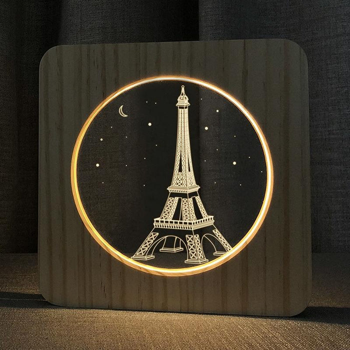 Eiffel Tower Usb Wood Table Lamp Warm White Led Night Light