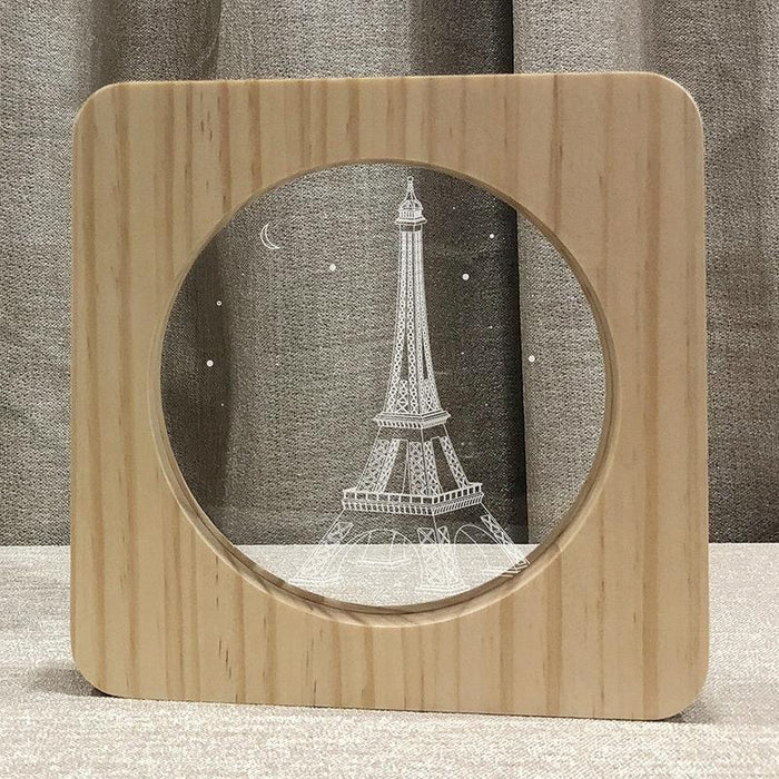 Eiffel Tower Usb Wood Table Lamp Warm White Led Night Light