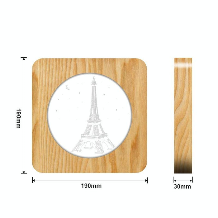 Eiffel Tower Usb Wood Table Lamp Warm White Led Night Light