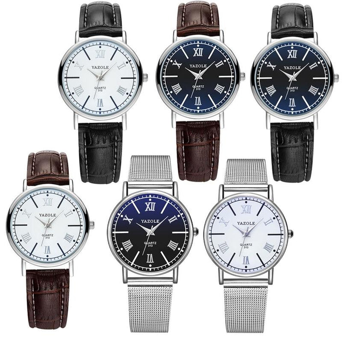 313 Roman Numeral Dial Women Business Quartz Watch Black Tray Silver Net Belt