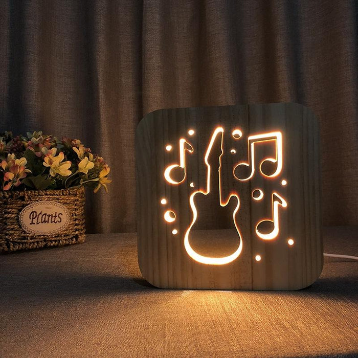 Wooden Guitar Table Lamp 2.5W Warm White Led Night Light