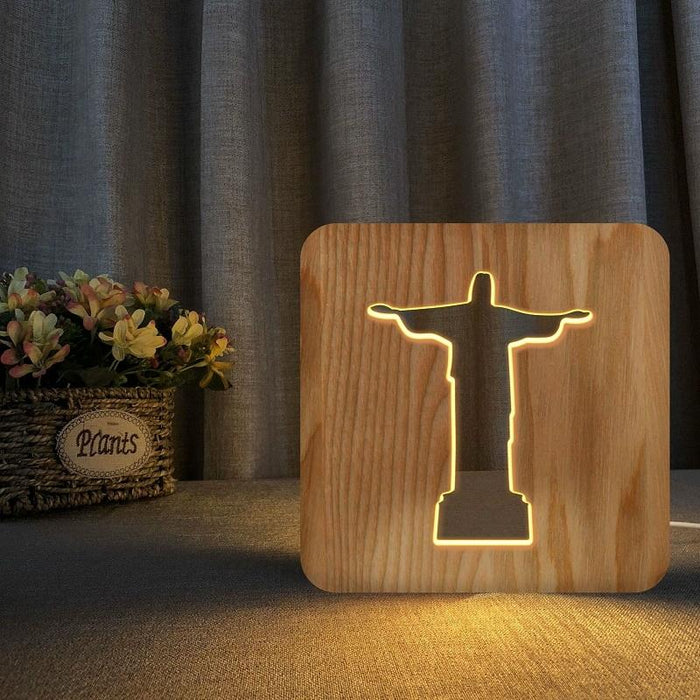2.5W Usb Jesus Pastor Table Lamp Solid Wood Warm White Light