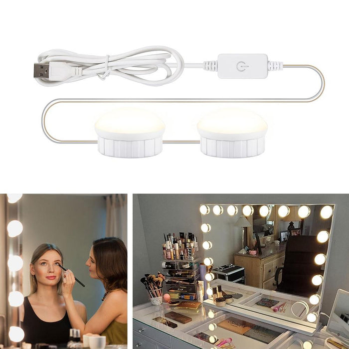 Dimmable Usb Makeup Mirror Light 2 Leds Touch Control White