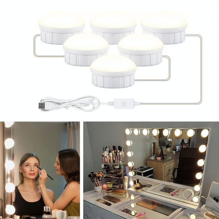 6-Led Dimmable Makeup Mirror Light Usb Touch Control White