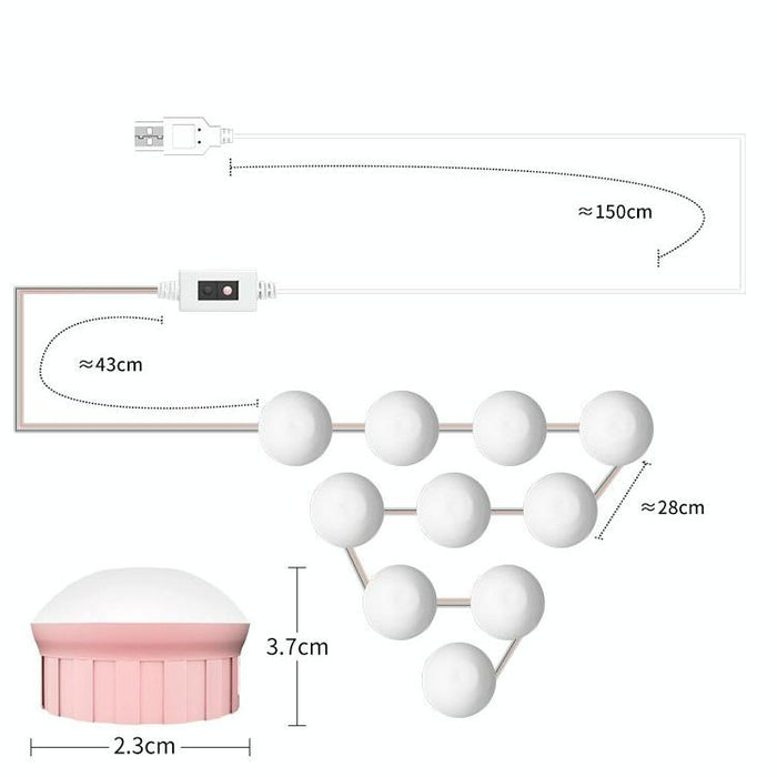14-Led Dimmable Makeup Mirror Light Usb Touch Control White