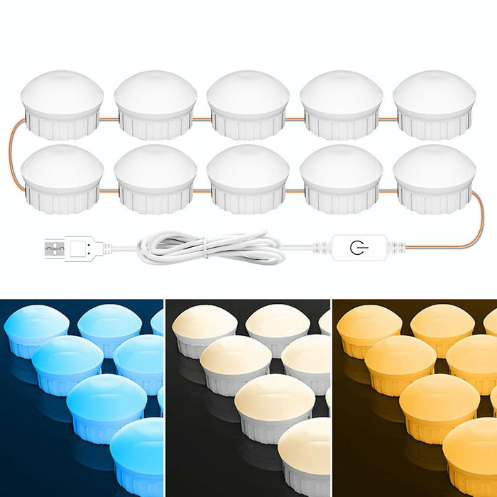 10-Led Usb Bathroom Mirror Light 3-Colour Dimming